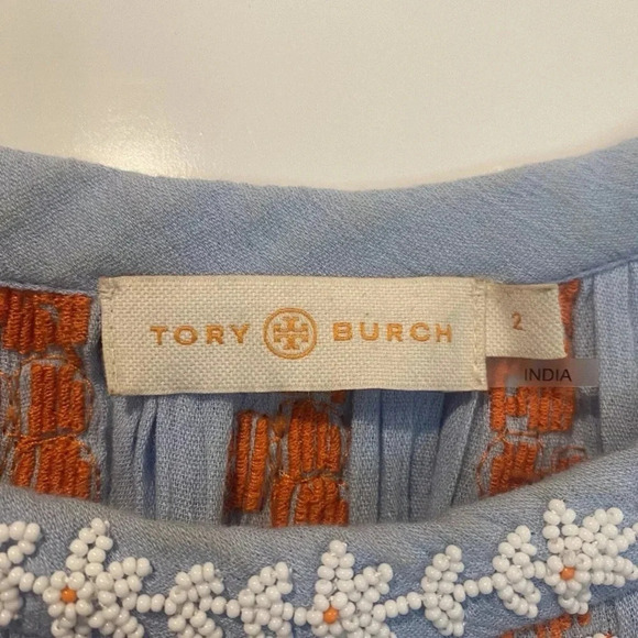 Tory Burch Alexandria Beaded Peasant Top Blouse Shirt Womens Size 2 (586) - Picture 7 of 10